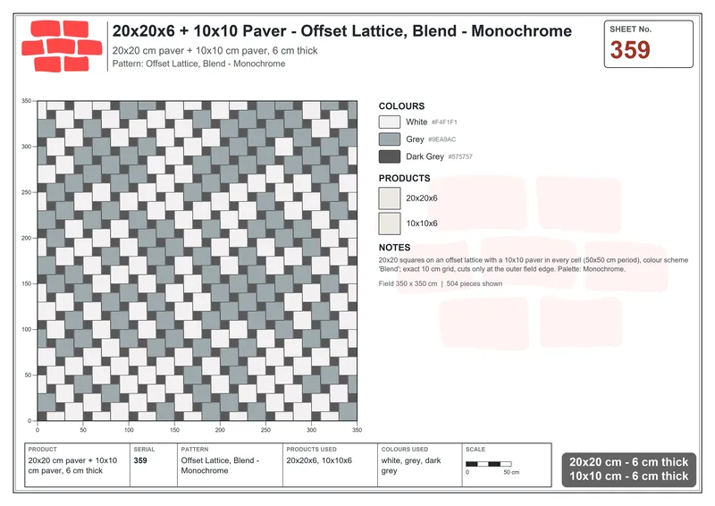 Interlock (Pasco) 20x20 cm · SQ22-359 · Offset Lattice, Blend - Monochrome · Laying plan Interlock (Pasco) 20x20 cm · SQ22-359 · Offset Lattice, Blend - Monochrome · Laying plan