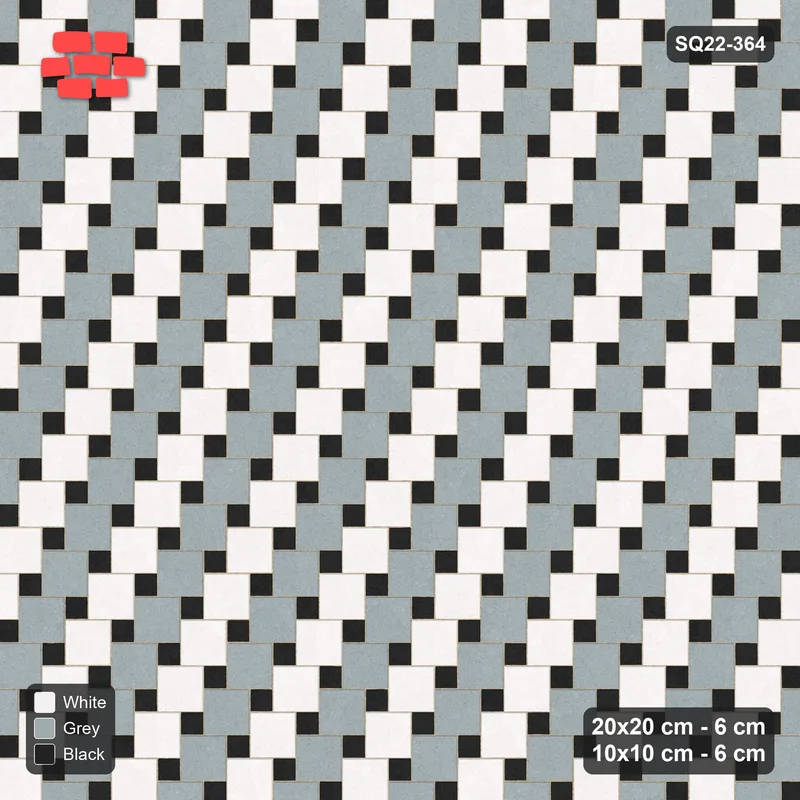 Interlock (Pasco) 20x20 cm · SQ22-364 · Offset Lattice, Stripes - Tuxedo (Mirrored) · Top view