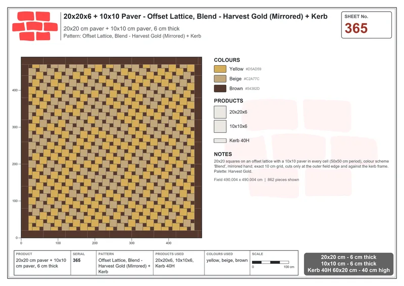 Interlock (Pasco) 20x20 cm · SQ22-365 · Offset Lattice, Blend - Harvest Gold (Mirrored) + Kerb · Laying plan Interlock (Pasco) 20x20 cm · SQ22-365 · Offset Lattice, Blend - Harvest Gold (Mirrored) + Kerb · Laying plan