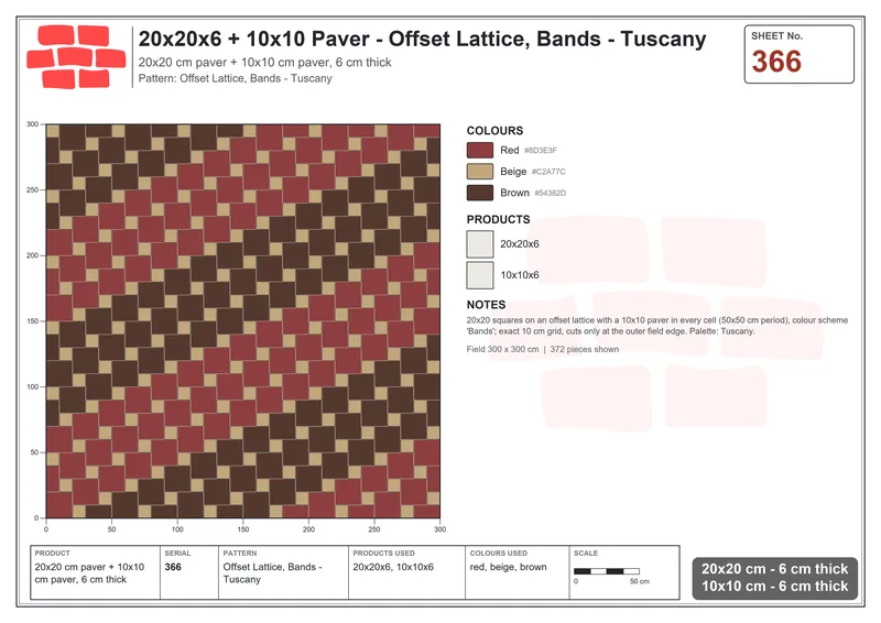 Interlock (Pasco) 20x20 cm · SQ22-366 · Offset Lattice, Bands - Tuscany · Laying plan Interlock (Pasco) 20x20 cm · SQ22-366 · Offset Lattice, Bands - Tuscany · Laying plan