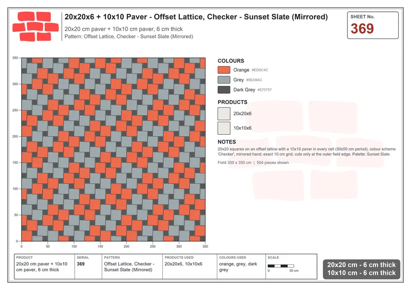 Interlock (Pasco) 20x20 cm · SQ22-369 · Offset Lattice, Checker - Sunset Slate (Mirrored) · Laying plan Interlock (Pasco) 20x20 cm · SQ22-369 · Offset Lattice, Checker - Sunset Slate (Mirrored) · Laying plan