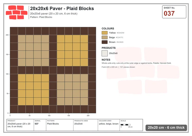 Interlock (Pasco) 20x20 cm · SQ22-37 · Plaid Blocks · Laying plan Interlock (Pasco) 20x20 cm · SQ22-37 · Plaid Blocks · Laying plan
