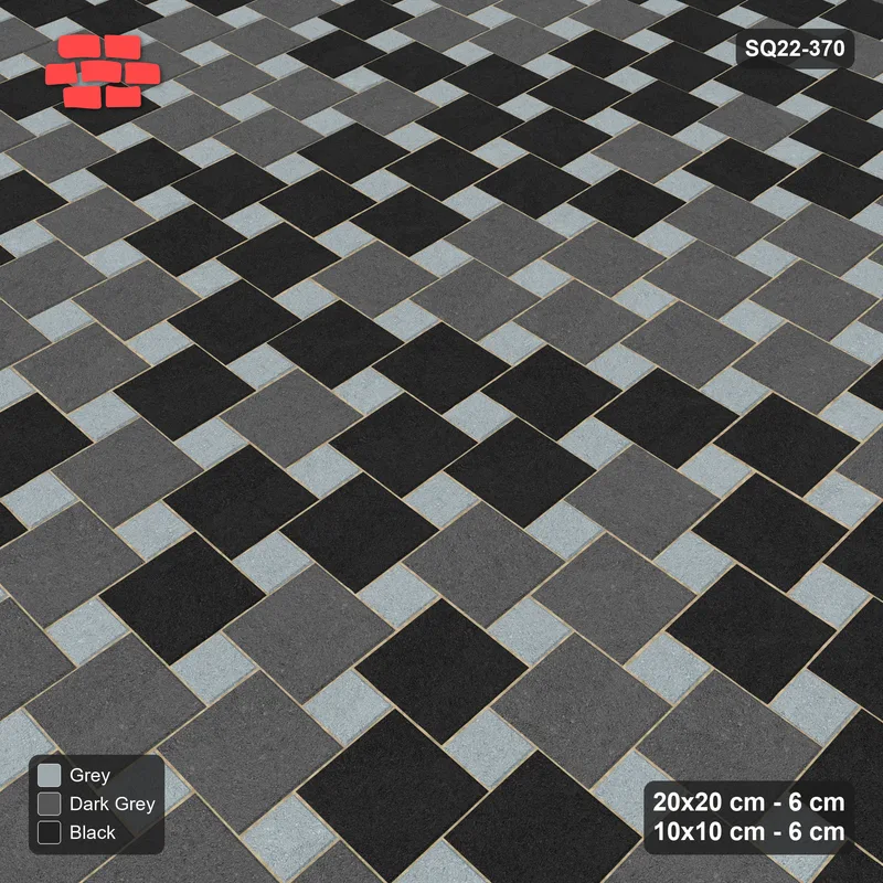 Interlock (Pasco) 20x20 cm · SQ22-370 · Offset Lattice, Blend - Graphite Scale + Kerb · Side view