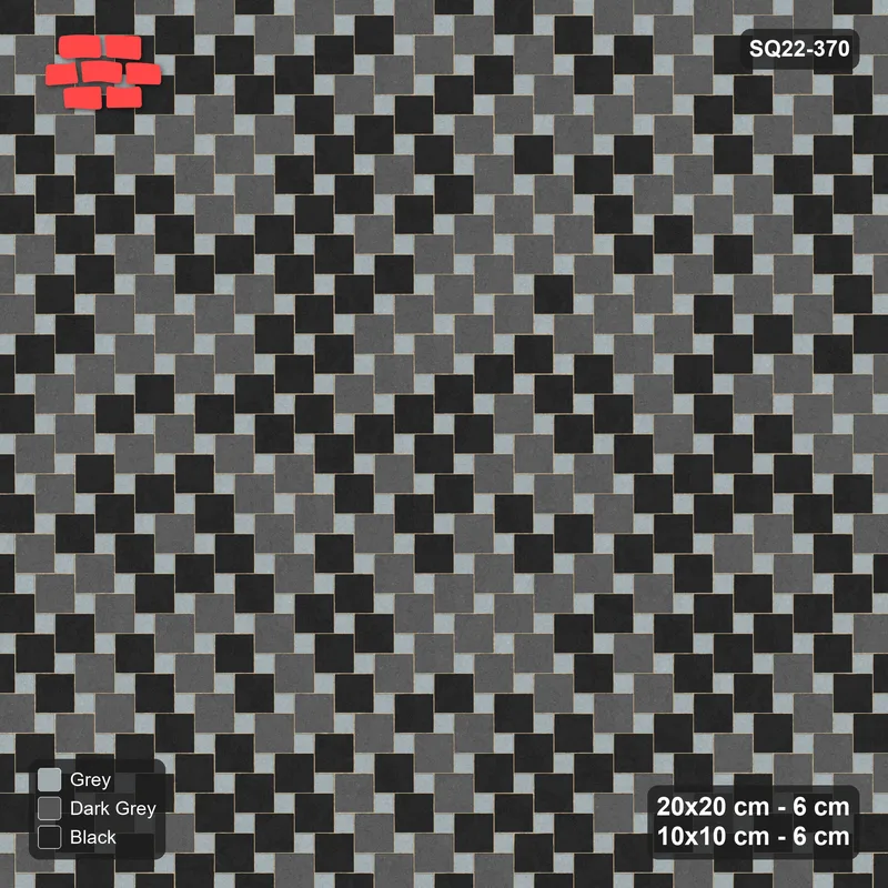 Interlock (Pasco) 20x20 cm · SQ22-370 · Offset Lattice, Blend - Graphite Scale + Kerb · Top view