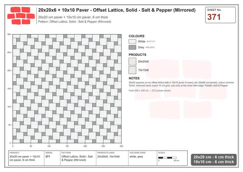 Interlock (Pasco) 20x20 cm · SQ22-371 · Offset Lattice, Solid - Salt & Pepper (Mirrored) · Laying plan Interlock (Pasco) 20x20 cm · SQ22-371 · Offset Lattice, Solid - Salt & Pepper (Mirrored) · Laying plan