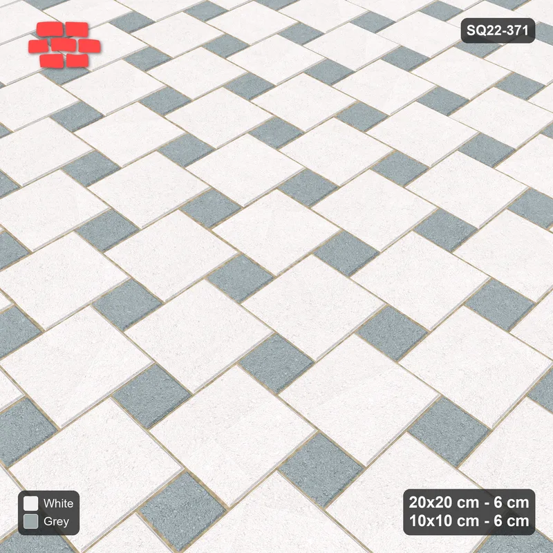 Interlock (Pasco) 20x20 cm · SQ22-371 · Offset Lattice, Solid - Salt & Pepper (Mirrored) · Side view