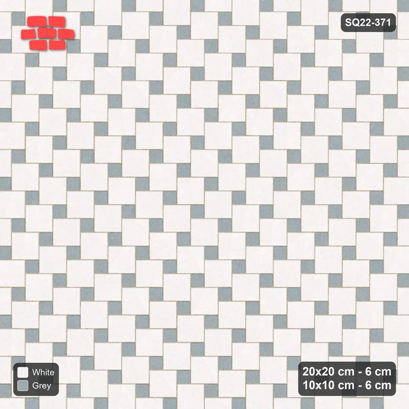 Interlock (Pasco) 20x20 cm · SQ22-371 · Offset Lattice, Solid - Salt & Pepper (Mirrored) · Top view