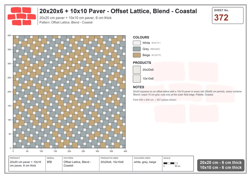 Interlock (Pasco) 20x20 cm · SQ22-372 · Offset Lattice, Blend - Coastal · Laying plan Interlock (Pasco) 20x20 cm · SQ22-372 · Offset Lattice, Blend - Coastal · Laying plan