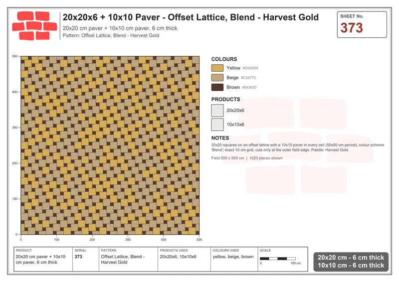 Interlock (Pasco) 20x20 cm · SQ22-373 · Offset Lattice, Blend - Harvest Gold · Laying plan Interlock (Pasco) 20x20 cm · SQ22-373 · Offset Lattice, Blend - Harvest Gold · Laying plan