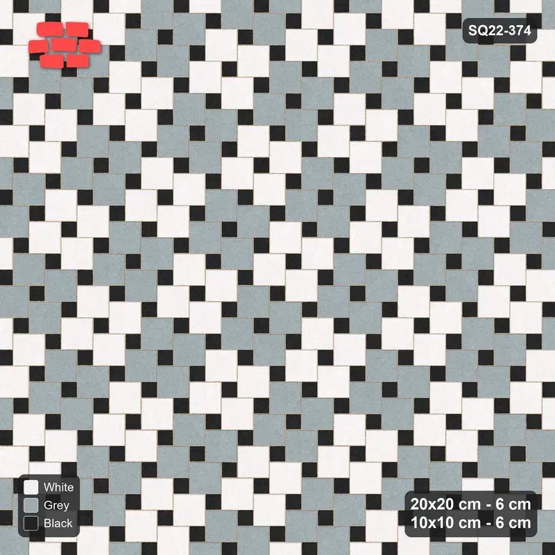 Interlock (Pasco) 20x20 cm · SQ22-374 · Offset Lattice, Checker - Tuxedo (Mirrored) · Top view
