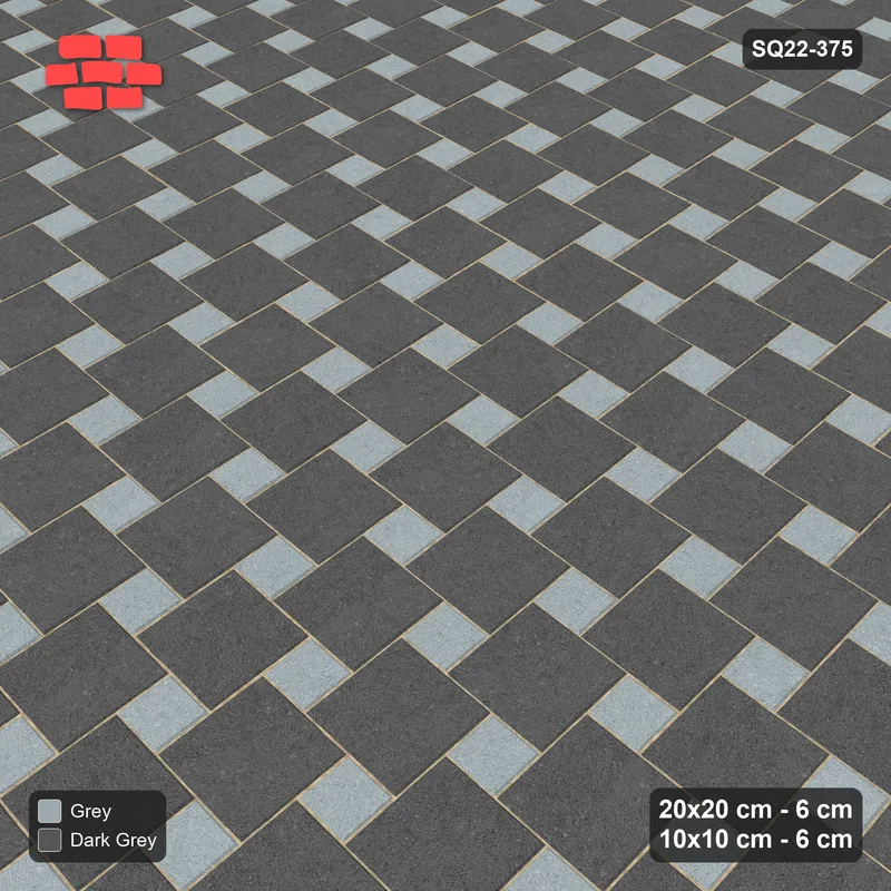 Interlock (Pasco) 20x20 cm · SQ22-375 · Offset Lattice, Swapped - Charcoal Edge (Mirrored) + Kerb · Side view