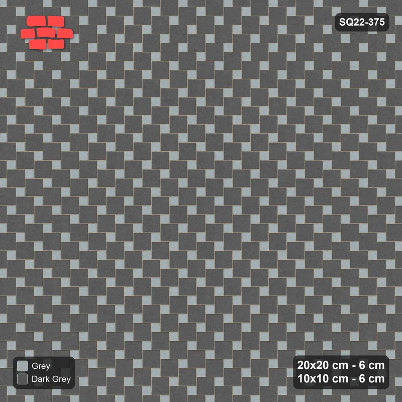 Interlock (Pasco) 20x20 cm · SQ22-375 · Offset Lattice, Swapped - Charcoal Edge (Mirrored) + Kerb · Top view