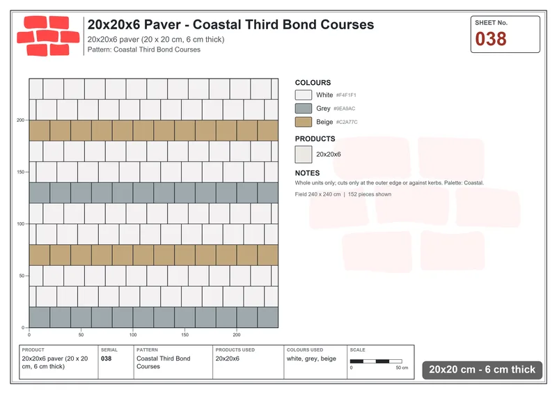 Interlock (Pasco) 20x20 cm · SQ22-38 · Coastal Third Bond Courses · Laying plan Interlock (Pasco) 20x20 cm · SQ22-38 · Coastal Third Bond Courses · Laying plan