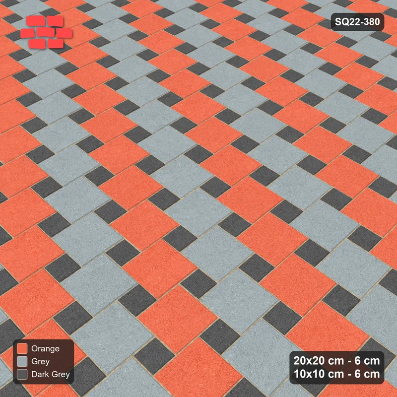 Interlock (Pasco) 20x20 cm · SQ22-380 · Offset Lattice, Rows - Sunset Slate (Mirrored) + Kerb · Side view