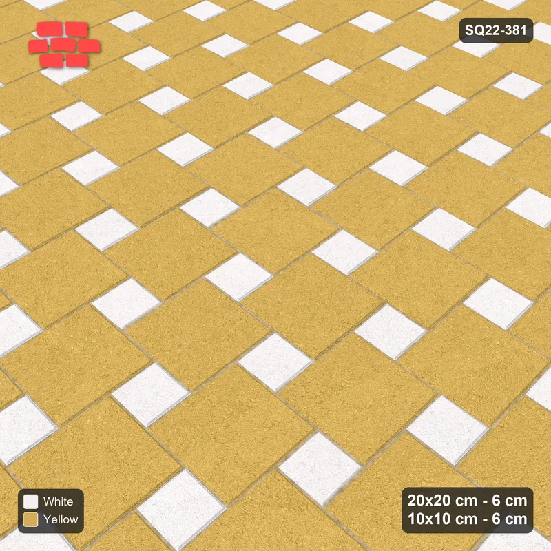 Interlock (Pasco) 20x20 cm · SQ22-381 · Offset Lattice, Swapped - Ivory & Ochre (Mirrored) · Side view