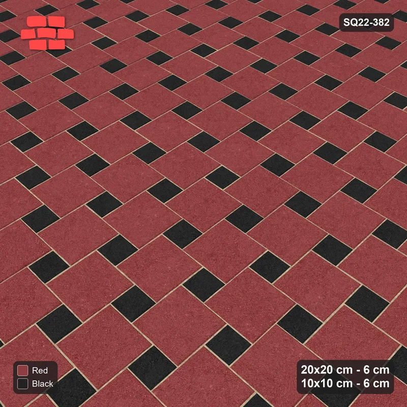 Interlock (Pasco) 20x20 cm · SQ22-382 · Offset Lattice, Solid - Red & Black (Mirrored) · Side view