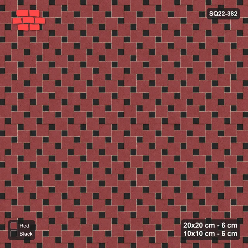 Interlock (Pasco) 20x20 cm · SQ22-382 · Offset Lattice, Solid - Red & Black (Mirrored) · Top view