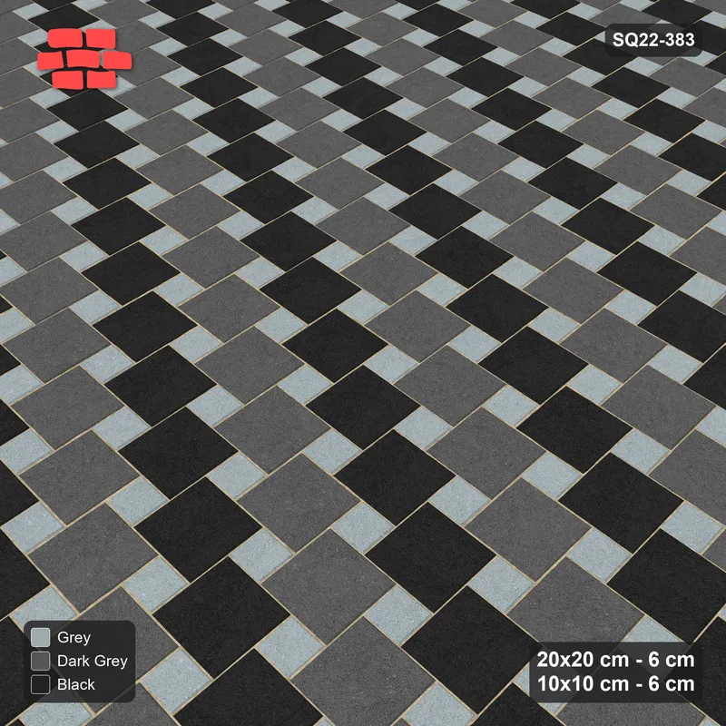Interlock (Pasco) 20x20 cm · SQ22-383 · Offset Lattice, Rows - Graphite Scale (Mirrored) · Side view