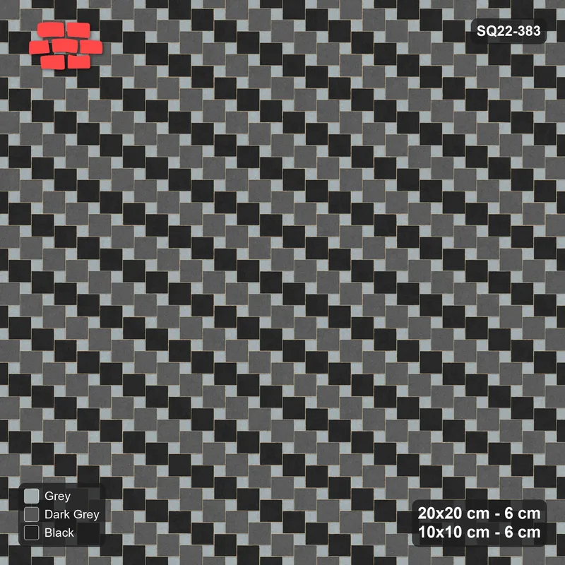 Interlock (Pasco) 20x20 cm · SQ22-383 · Offset Lattice, Rows - Graphite Scale (Mirrored) · Top view