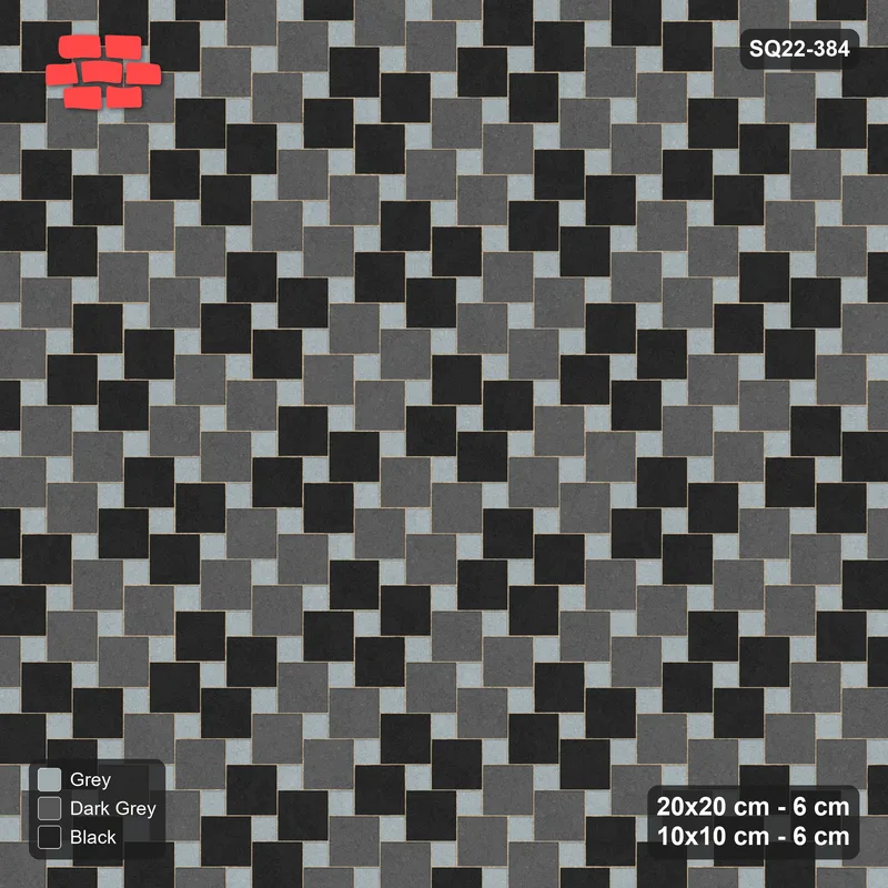 Interlock (Pasco) 20x20 cm · SQ22-384 · Offset Lattice, Checker - Graphite Scale (Mirrored) · Top view
