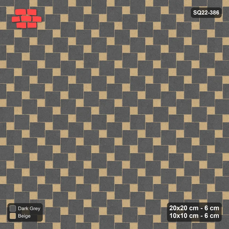 Interlock (Pasco) 20x20 cm · SQ22-386 · Offset Lattice, Solid - Stone & Earth (Mirrored) · Top view