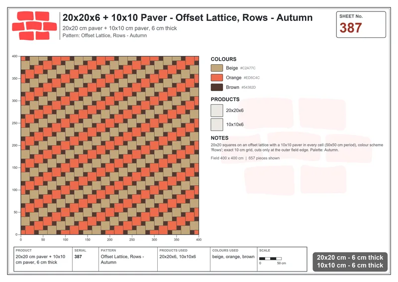 Interlock (Pasco) 20x20 cm · SQ22-387 · Offset Lattice, Rows - Autumn · Laying plan Interlock (Pasco) 20x20 cm · SQ22-387 · Offset Lattice, Rows - Autumn · Laying plan