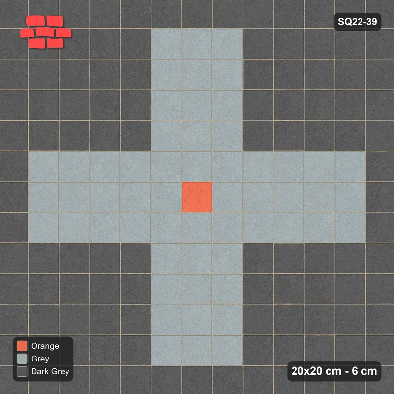 Interlock (Pasco) 20x20 cm · SQ22-39 · Slate Cross with Coral Core · Top view