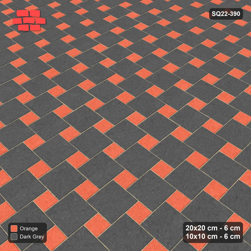 Interlock (Pasco) 20x20 cm · SQ22-390 · Offset Lattice, Swapped - Ember (Mirrored) + Kerb · Side view