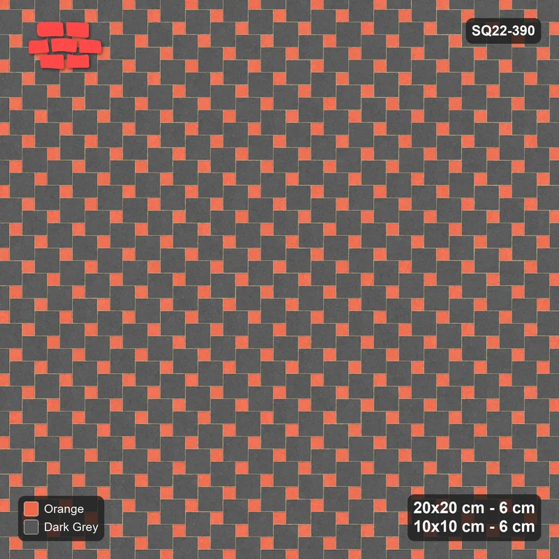 Interlock (Pasco) 20x20 cm · SQ22-390 · Offset Lattice, Swapped - Ember (Mirrored) + Kerb · Top view