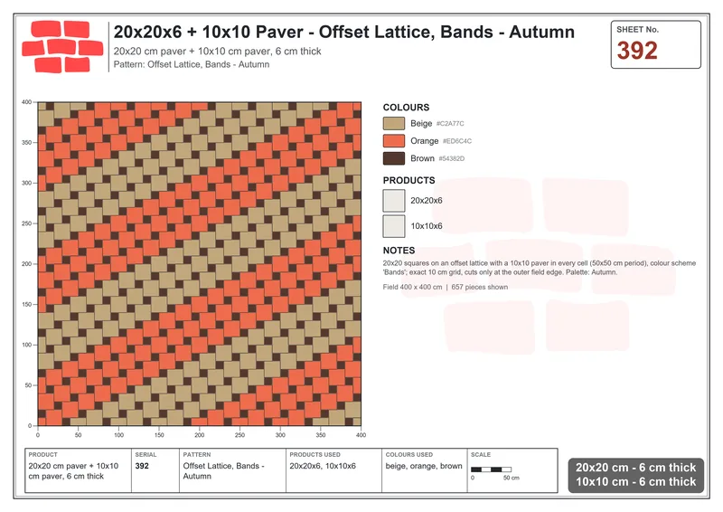 Interlock (Pasco) 20x20 cm · SQ22-392 · Offset Lattice, Bands - Autumn · Laying plan Interlock (Pasco) 20x20 cm · SQ22-392 · Offset Lattice, Bands - Autumn · Laying plan