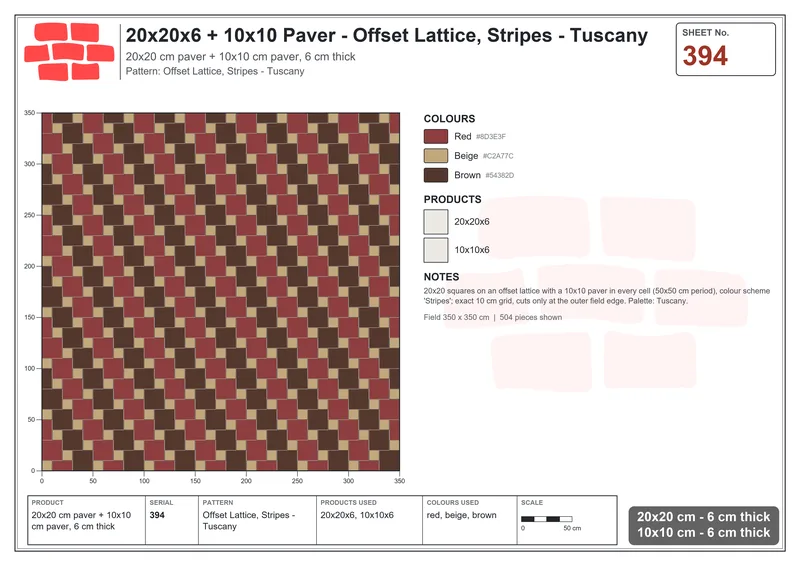 Interlock (Pasco) 20x20 cm · SQ22-394 · Offset Lattice, Stripes - Tuscany · Laying plan Interlock (Pasco) 20x20 cm · SQ22-394 · Offset Lattice, Stripes - Tuscany · Laying plan
