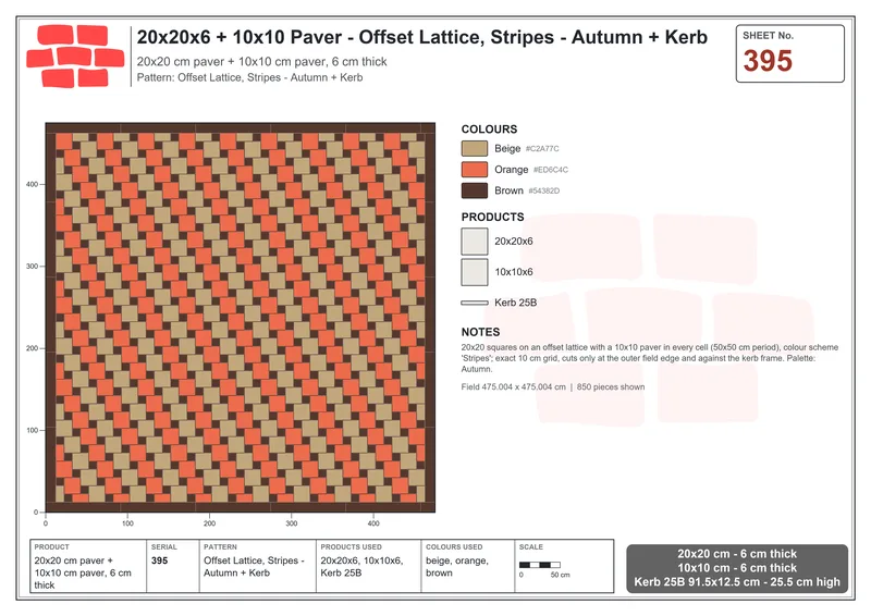 Interlock (Pasco) 20x20 cm · SQ22-395 · Offset Lattice, Stripes - Autumn + Kerb · Laying plan Interlock (Pasco) 20x20 cm · SQ22-395 · Offset Lattice, Stripes - Autumn + Kerb · Laying plan