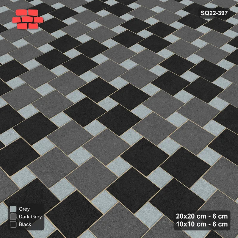 Interlock (Pasco) 20x20 cm · SQ22-397 · Offset Lattice, Checker - Graphite Scale · Side view