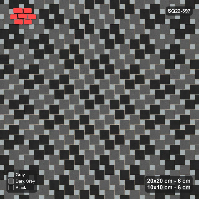 Interlock (Pasco) 20x20 cm · SQ22-397 · Offset Lattice, Checker - Graphite Scale · Top view