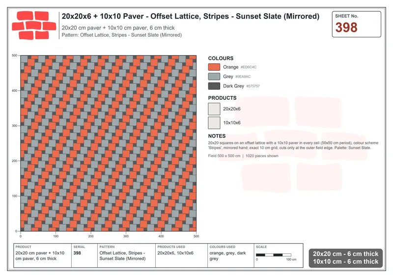 Interlock (Pasco) 20x20 cm · SQ22-398 · Offset Lattice, Stripes - Sunset Slate (Mirrored) · Laying plan Interlock (Pasco) 20x20 cm · SQ22-398 · Offset Lattice, Stripes - Sunset Slate (Mirrored) · Laying plan