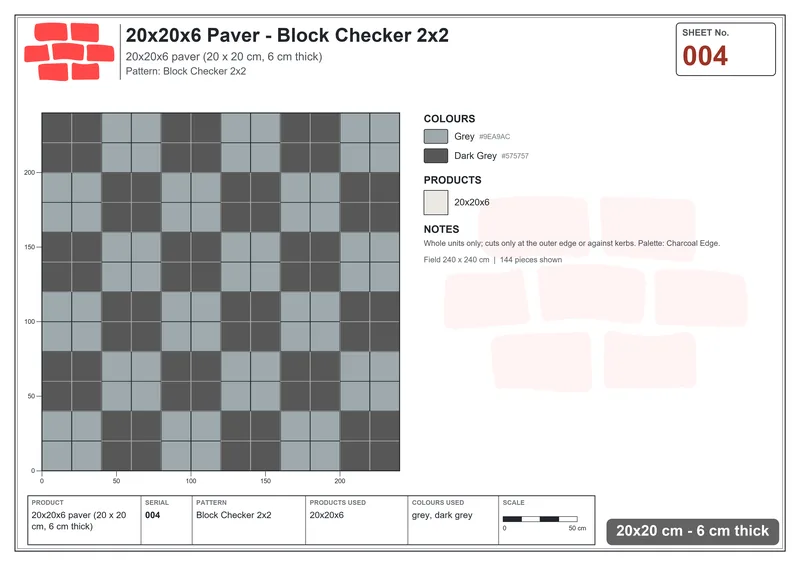 Interlock (Pasco) 20x20 cm · SQ22-4 · Block Checker 2x2 · Laying plan Interlock (Pasco) 20x20 cm · SQ22-4 · Block Checker 2x2 · Laying plan