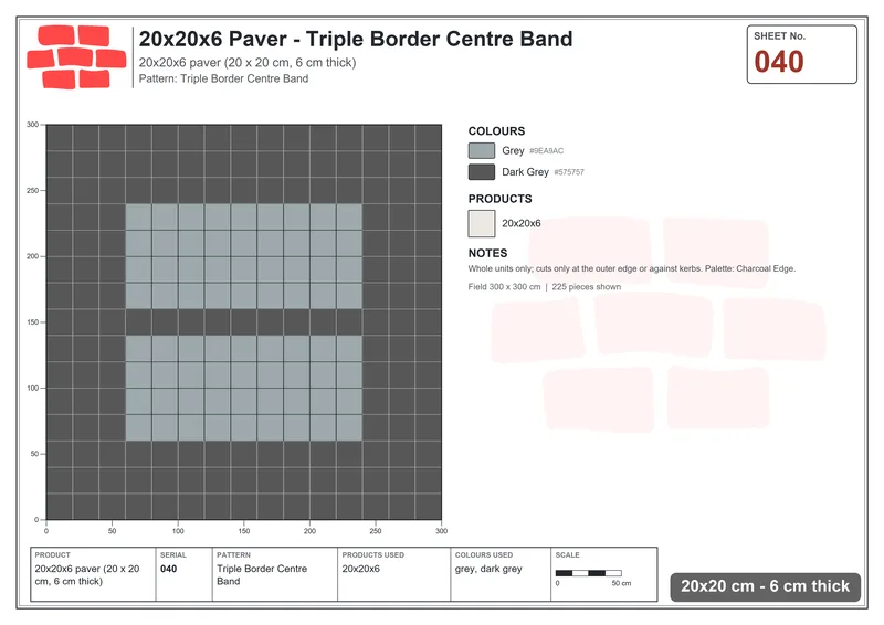 Interlock (Pasco) 20x20 cm · SQ22-40 · Triple Border Centre Band · Laying plan Interlock (Pasco) 20x20 cm · SQ22-40 · Triple Border Centre Band · Laying plan