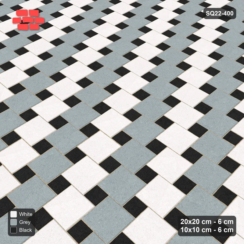 Interlock (Pasco) 20x20 cm · SQ22-400 · Offset Lattice, Stripes - Tuxedo + Kerb · Side view