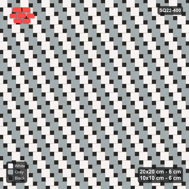 Interlock (Pasco) 20x20 cm · SQ22-400 · Offset Lattice, Stripes - Tuxedo + Kerb · Top view