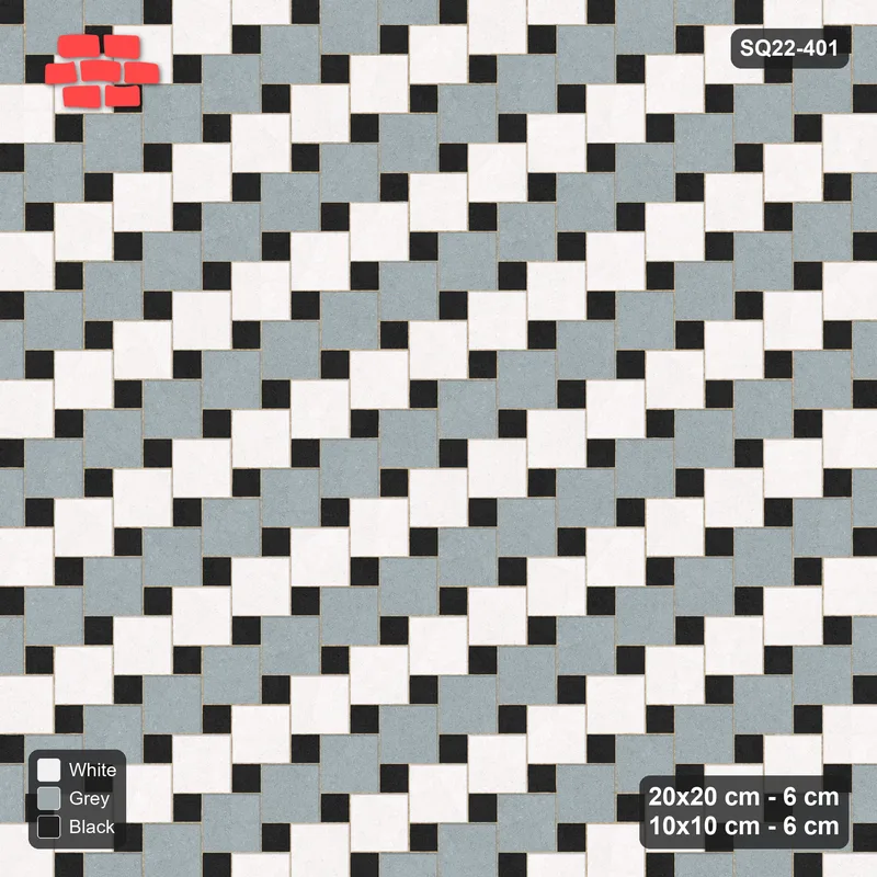 Interlock (Pasco) 20x20 cm · SQ22-401 · Offset Lattice, Rows - Tuxedo · Top view
