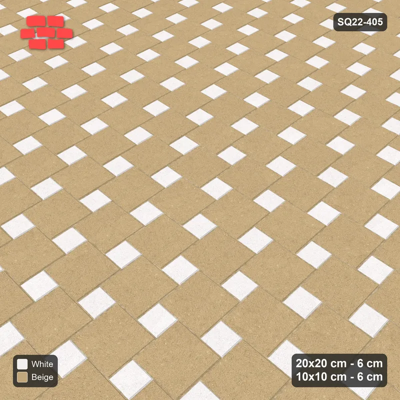 Interlock (Pasco) 20x20 cm · SQ22-405 · Offset Lattice, Swapped - Ivory & Sand + Kerb · Side view