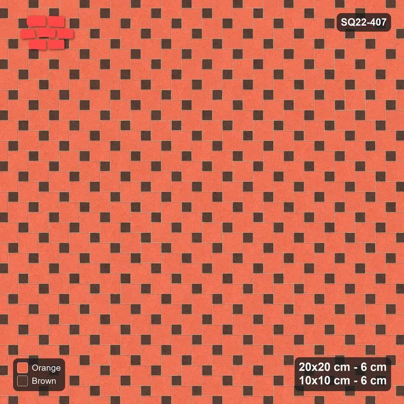 Interlock (Pasco) 20x20 cm · SQ22-407 · Offset Lattice, Solid - Burnt Clay (Mirrored) · Top view