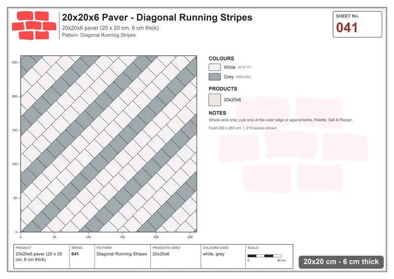 Interlock (Pasco) 20x20 cm · SQ22-41 · Diagonal Running Stripes · Laying plan Interlock (Pasco) 20x20 cm · SQ22-41 · Diagonal Running Stripes · Laying plan