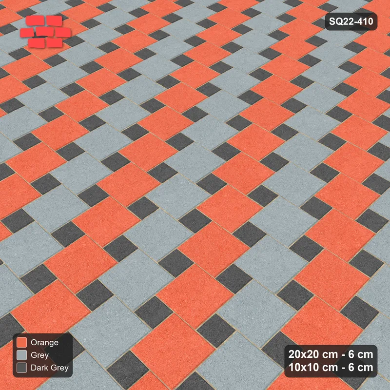 Interlock (Pasco) 20x20 cm · SQ22-410 · Offset Lattice, Stripes - Sunset Slate + Kerb · Side view