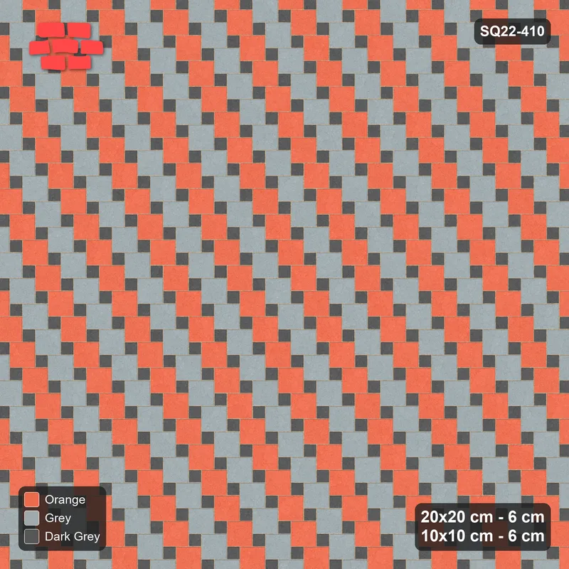 Interlock (Pasco) 20x20 cm · SQ22-410 · Offset Lattice, Stripes - Sunset Slate + Kerb · Top view