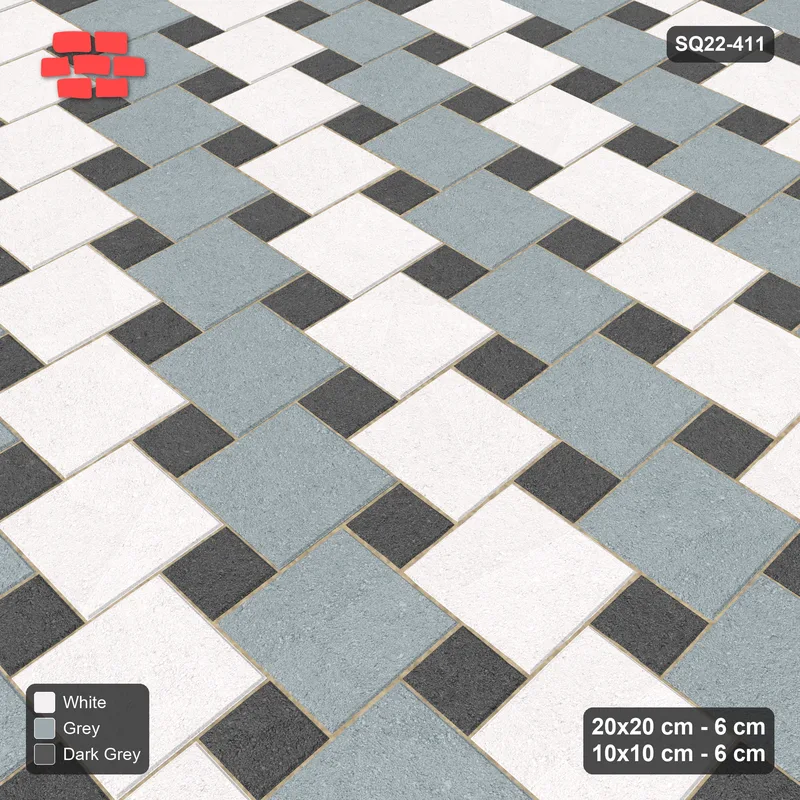 Interlock (Pasco) 20x20 cm · SQ22-411 · Offset Lattice, Rows - Monochrome (Mirrored) · Side view