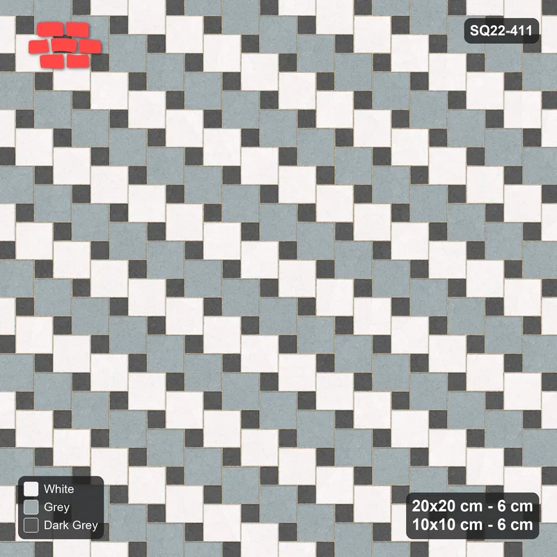 Interlock (Pasco) 20x20 cm · SQ22-411 · Offset Lattice, Rows - Monochrome (Mirrored) · Top view