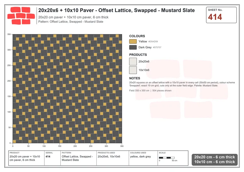 Interlock (Pasco) 20x20 cm · SQ22-414 · Offset Lattice, Swapped - Mustard Slate · Laying plan Interlock (Pasco) 20x20 cm · SQ22-414 · Offset Lattice, Swapped - Mustard Slate · Laying plan
