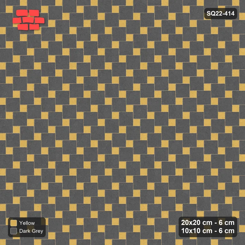 Interlock (Pasco) 20x20 cm · SQ22-414 · Offset Lattice, Swapped - Mustard Slate · Top view