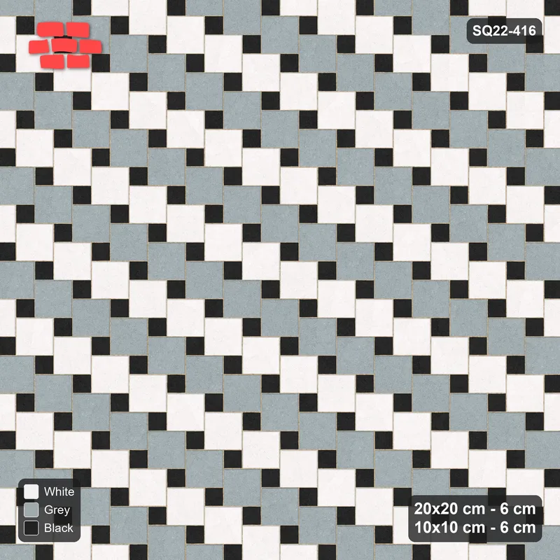 Interlock (Pasco) 20x20 cm · SQ22-416 · Offset Lattice, Rows - Tuxedo (Mirrored) · Top view